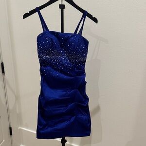Blondie Nites Royal Blue Beaded Mini Dress